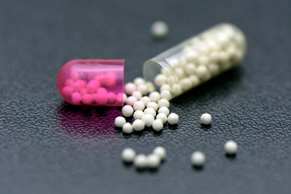 An open medication capsules