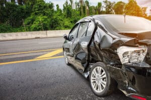 A car after an Uber accident in Philadelphia, PA